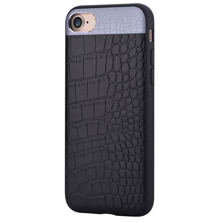 COMMA for iPhone 7 4.7 Crocodile Texture Genuine Leather Coated PC TPU Hybrid Mobile Casing - Black-7
