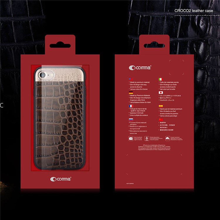 COMMA for iPhone 7 4.7 Crocodile Texture Genuine Leather Coated PC TPU Hybrid Mobile Casing - Black-9