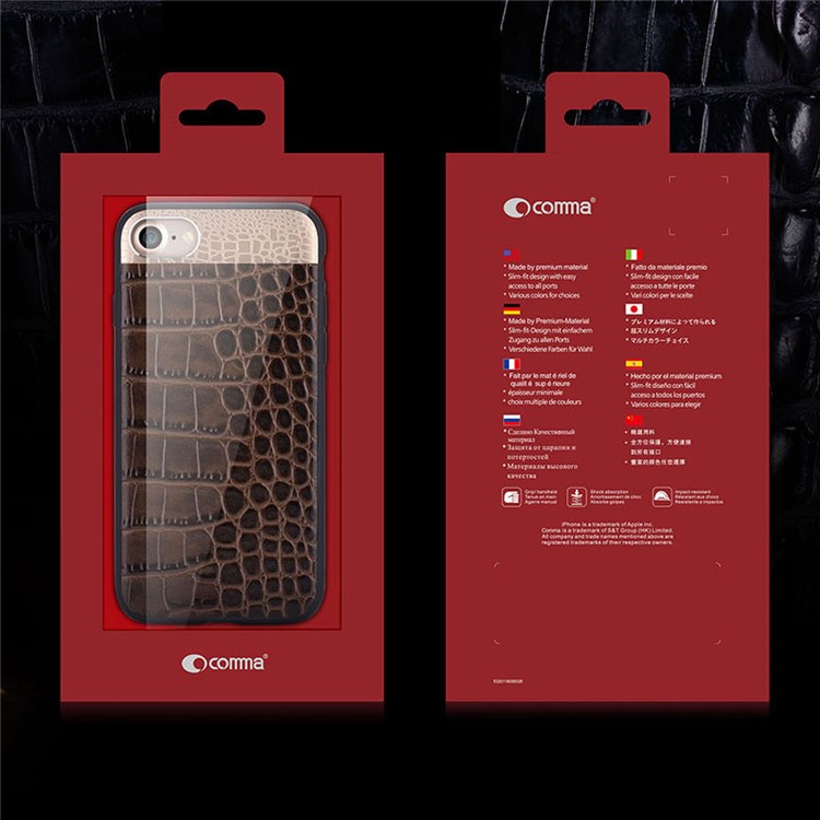 COMMA for iPhone 7 Plus Crocodile Texture Genuine Leather Coated PC TPU Hybrid Back Case - Black-10