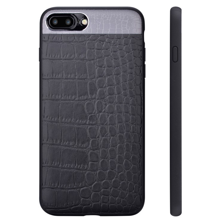 COMMA for iPhone 7 Plus Crocodile Texture Genuine Leather Coated PC TPU Hybrid Back Case - Black-6