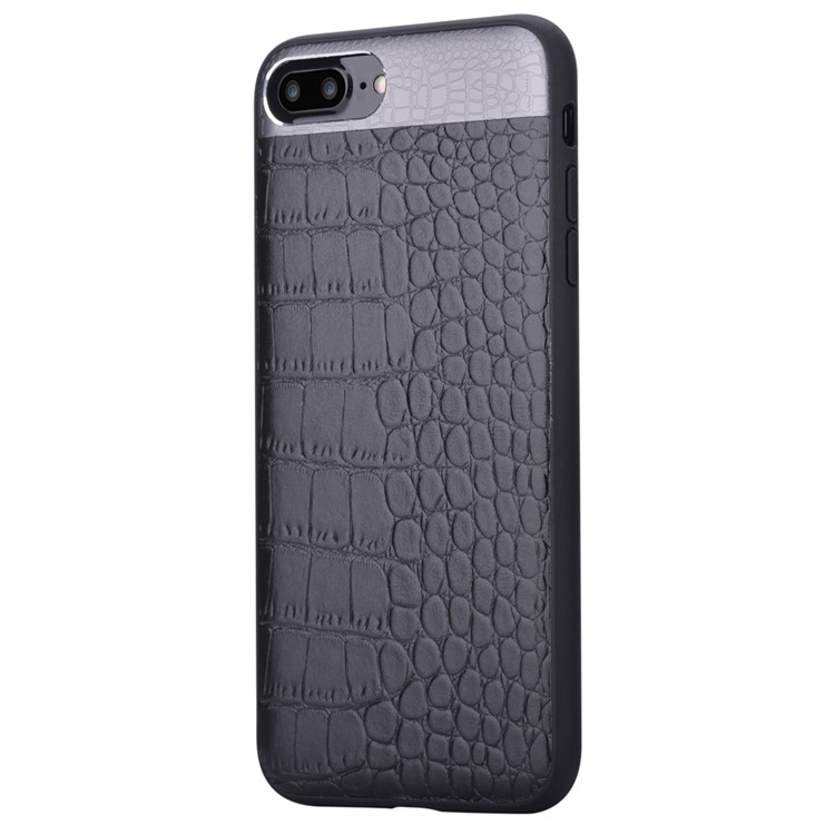 COMMA for iPhone 7 Plus Crocodile Texture Genuine Leather Coated PC TPU Hybrid Back Case - Black-8