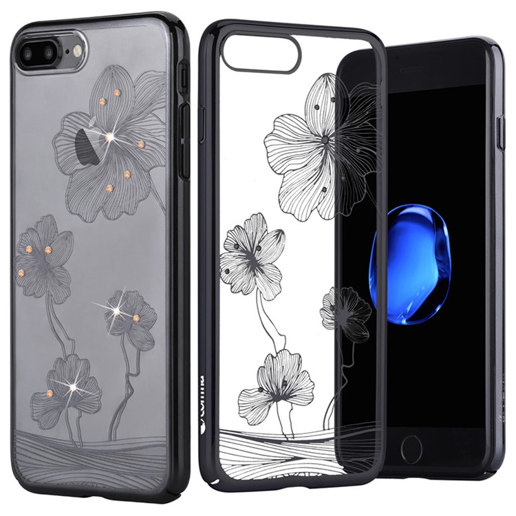 COMMA for iPhone 7 Plus Authorized Swarovski Crystal Cornflower PC Plated Back Case - Black-1