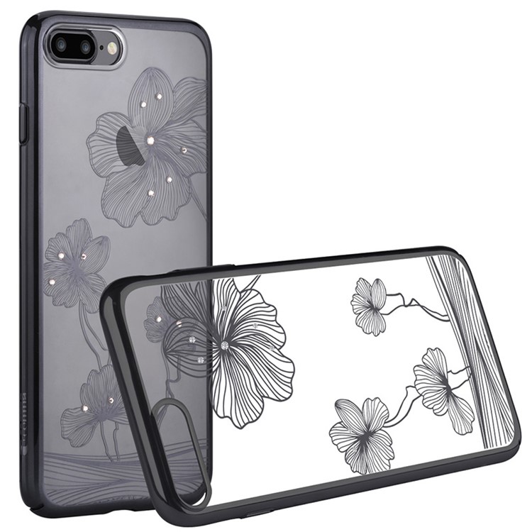 COMMA for iPhone 7 Plus Authorized Swarovski Crystal Cornflower PC Plated Back Case - Black-3