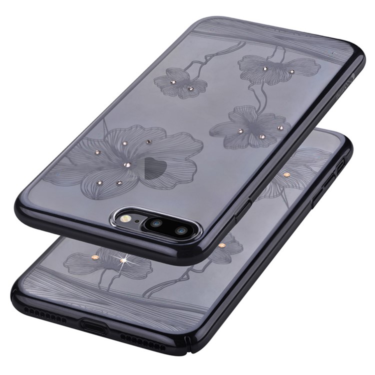 COMMA for iPhone 7 Plus Authorized Swarovski Crystal Cornflower PC Plated Back Case - Black-4