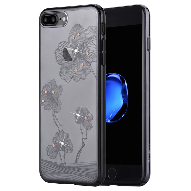 COMMA for iPhone 7 Plus Authorized Swarovski Crystal Cornflower PC Plated Back Case - Black-5