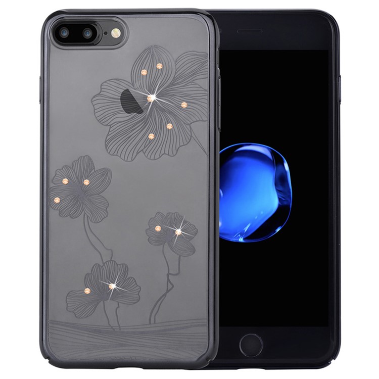 COMMA for iPhone 7 Plus Authorized Swarovski Crystal Cornflower PC Plated Back Case - Black-6