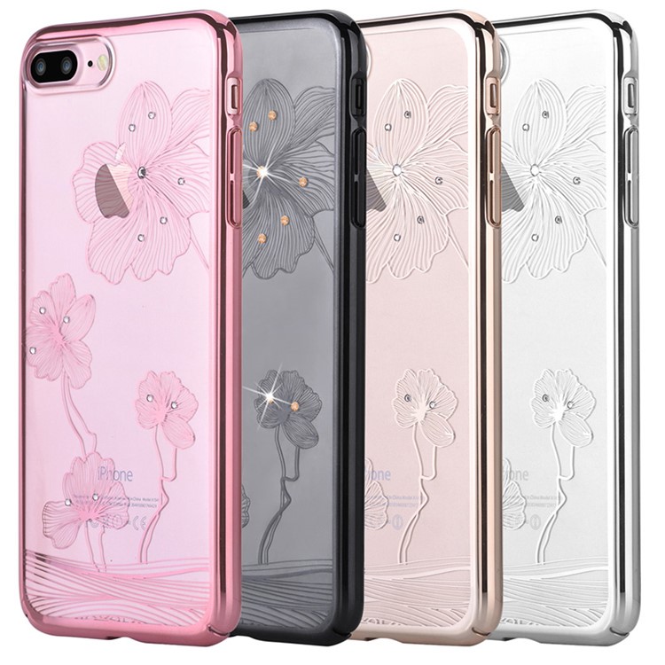 COMMA for iPhone 7 Plus Authorized Swarovski Crystal Cornflower PC Plated Back Case - Black-7