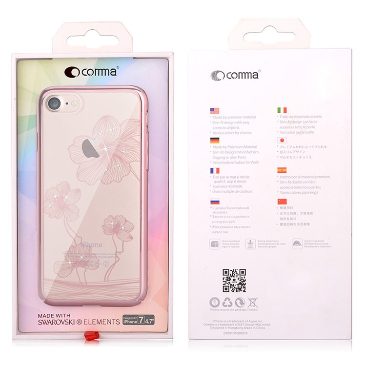 COMMA for iPhone 7 Plus Authorized Swarovski Crystal Cornflower PC Plated Back Case - Black-8