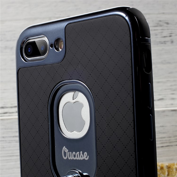 OUCASE Ring Holder Kickstand Electroplated Phone Case for iPhone 7 Plus 5.5 (PC + TPU ) - Black / Tarnish-5