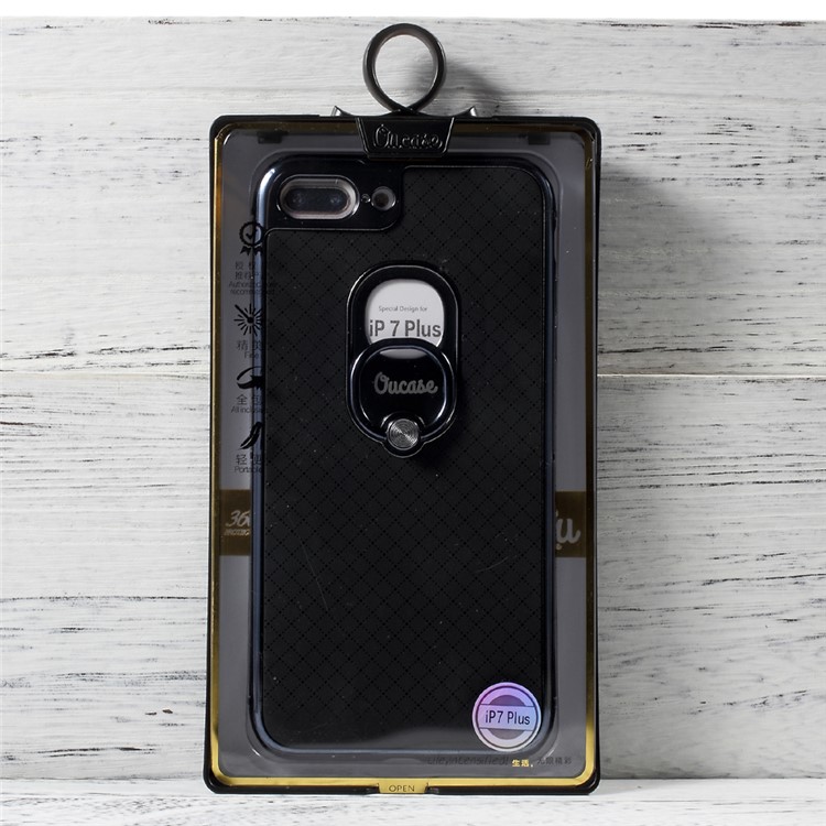 OUCASE Ring Holder Kickstand Electroplated Phone Case for iPhone 7 Plus 5.5 (PC + TPU ) - Black / Tarnish-9
