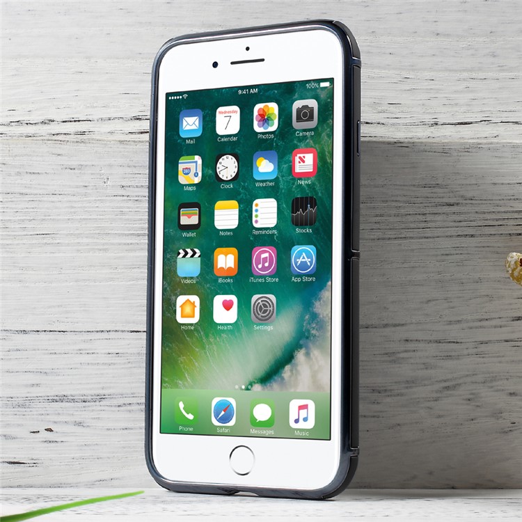 OUCASE Ring Holder Kickstand Electroplated Phone Case for iPhone 7 4.7 (PC + TPU ) - Black / Tarnish-2