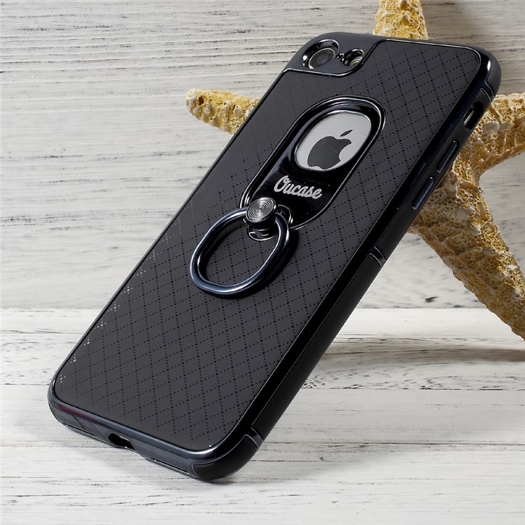 OUCASE Ring Holder Kickstand Electroplated Phone Case for iPhone 7 4.7 (PC + TPU ) - Black / Tarnish-3