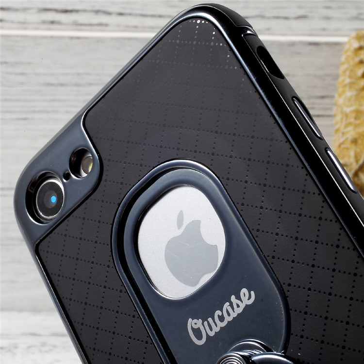 OUCASE Ring Holder Kickstand Electroplated Phone Case for iPhone 7 4.7 (PC + TPU ) - Black / Tarnish-6