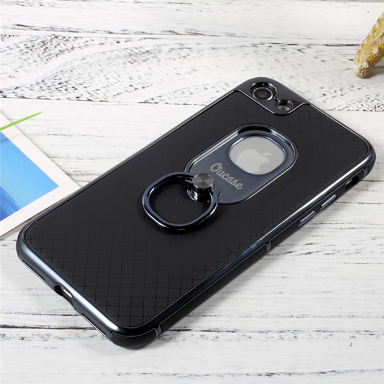 OUCASE Ring Holder Kickstand Electroplated Phone Case for iPhone 7 4.7 (PC + TPU ) - Black / Tarnish-7