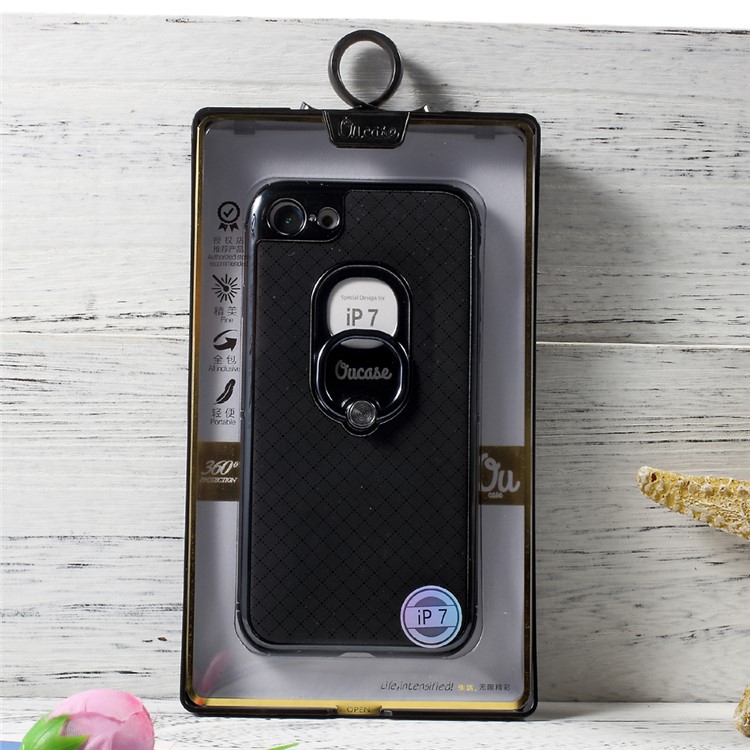 OUCASE Ring Holder Kickstand Electroplated Phone Case for iPhone 7 4.7 (PC + TPU ) - Black / Tarnish-9