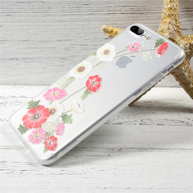OUCASE Patterned Diamond Decor TPU Phone Accessory Case for iPhone 7 Plus - Poppy Flowers-1