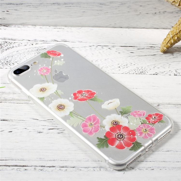 OUCASE Patterned Diamond Decor TPU Phone Accessory Case for iPhone 7 Plus - Poppy Flowers-3