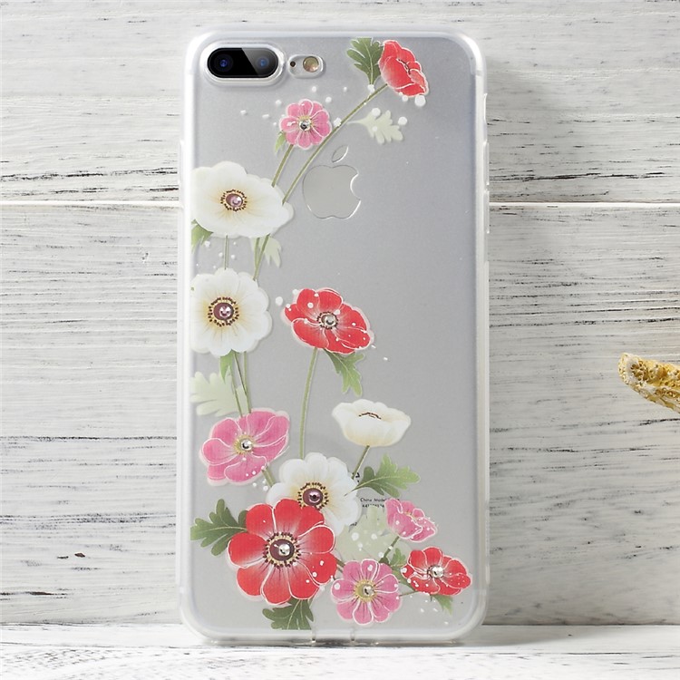 OUCASE Patterned Diamond Decor TPU Phone Accessory Case for iPhone 7 Plus - Poppy Flowers-4