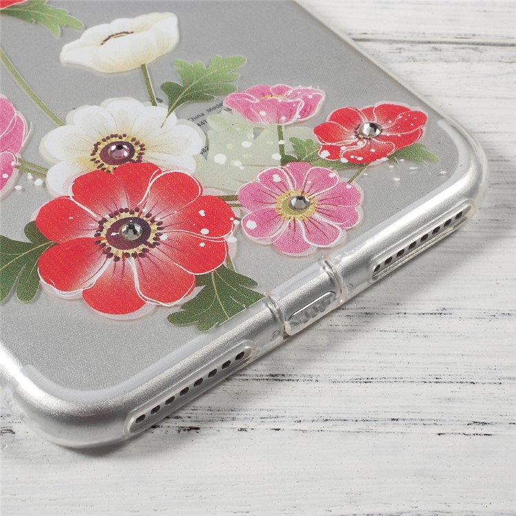OUCASE Patterned Diamond Decor TPU Phone Accessory Case for iPhone 7 Plus - Poppy Flowers-5