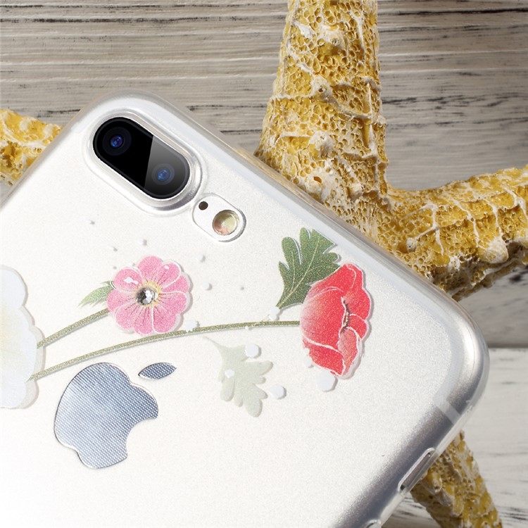 OUCASE Patterned Diamond Decor TPU Phone Accessory Case for iPhone 7 Plus - Poppy Flowers-6