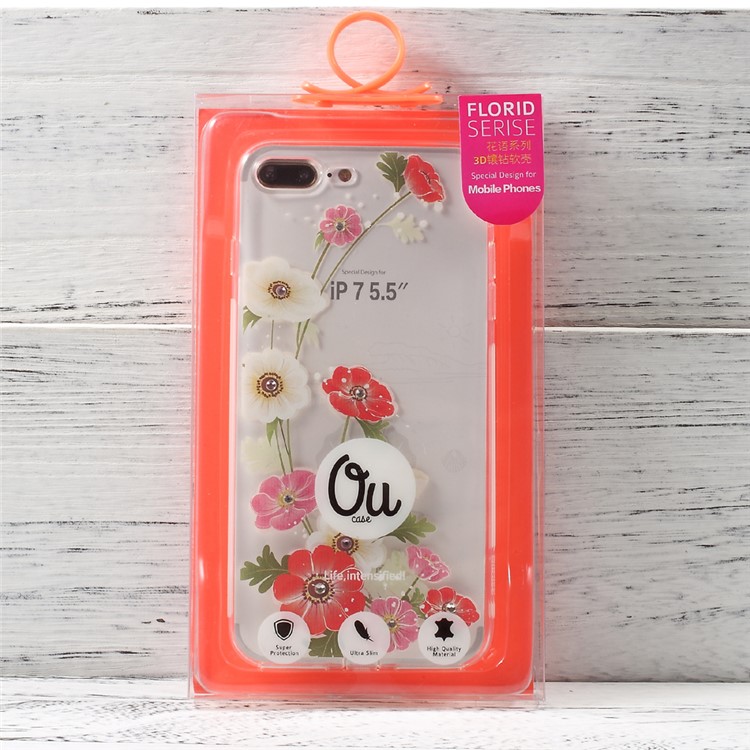 OUCASE Patterned Diamond Decor TPU Phone Accessory Case for iPhone 7 Plus - Poppy Flowers-9