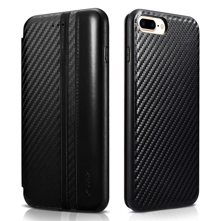 XOOMZ Carbon Fiber PU Leather + Silicone Case Card Holder for iPhone 7 Plus - Black-1