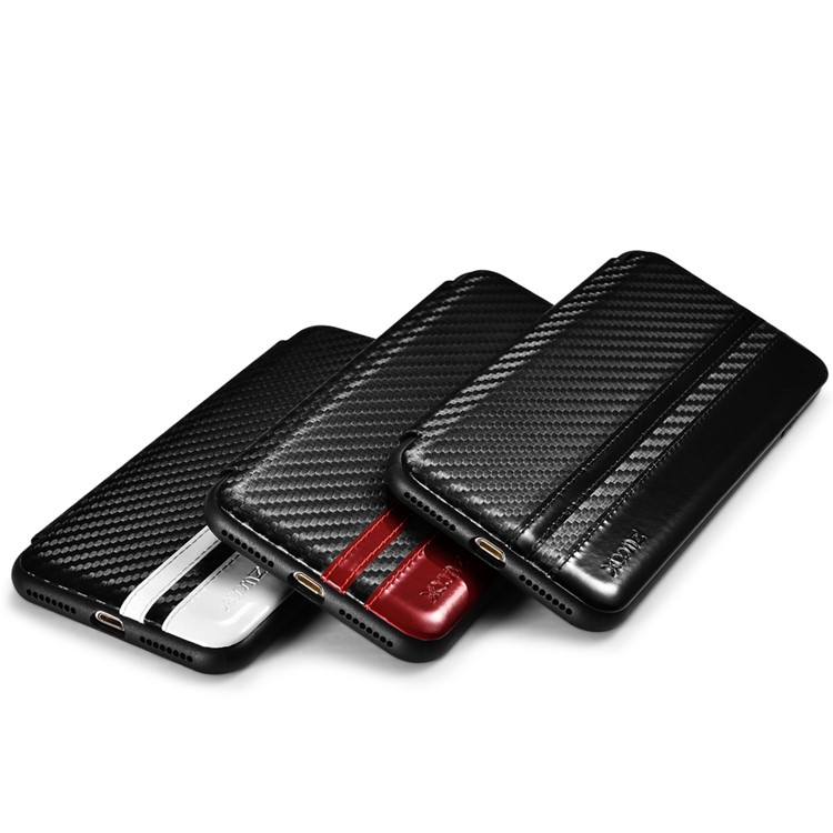 XOOMZ Carbon Fiber PU Leather + Silicone Case Card Holder for iPhone 7 Plus - Black-2