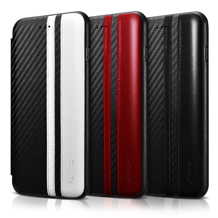 XOOMZ Carbon Fiber PU Leather + Silicone Case Card Holder for iPhone 7 Plus - Black-3