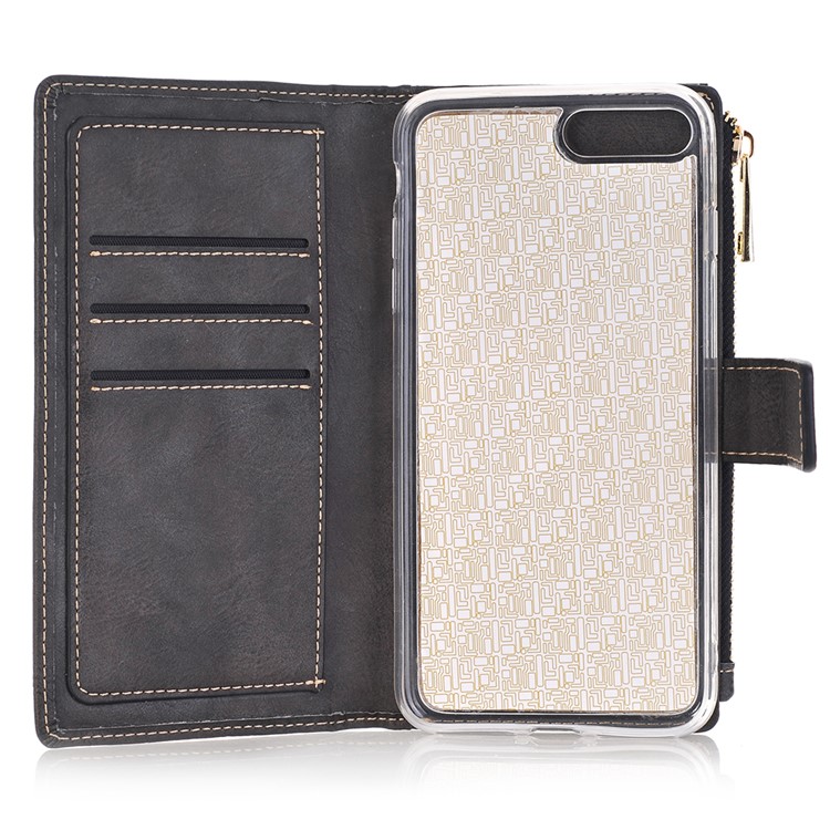 Retro Zipper Wallet Leather Cell Phone Case with Detachable TPU Back Cover for iPhone 7 Plus - Black-9