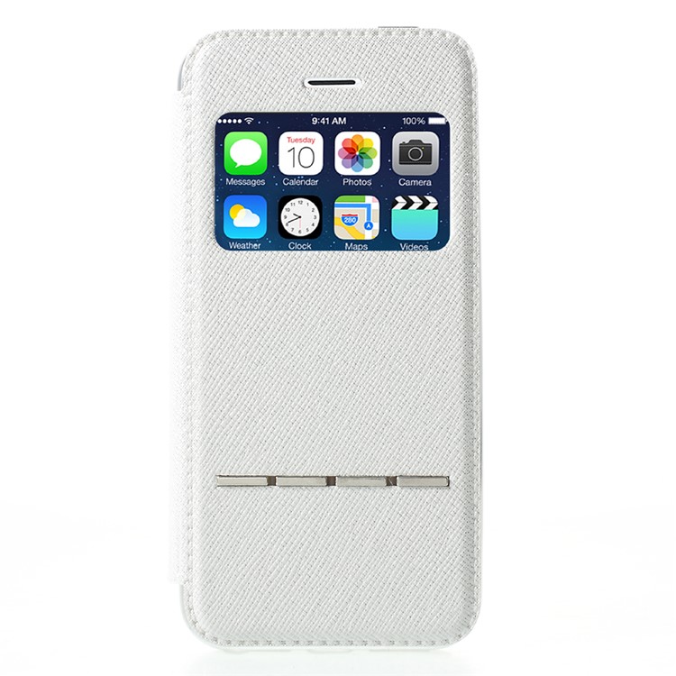 Slide to Answer Plated Folio Leather Phone Case for iPhone SE/5s/5 with View Window - White-2