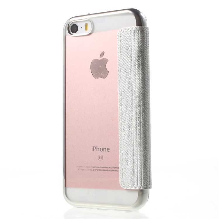 Slide to Answer Plated Folio Leather Phone Case for iPhone SE/5s/5 with View Window - White-3