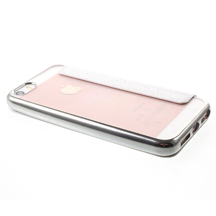 Slide to Answer Plated Folio Leather Phone Case for iPhone SE/5s/5 with View Window - White-4