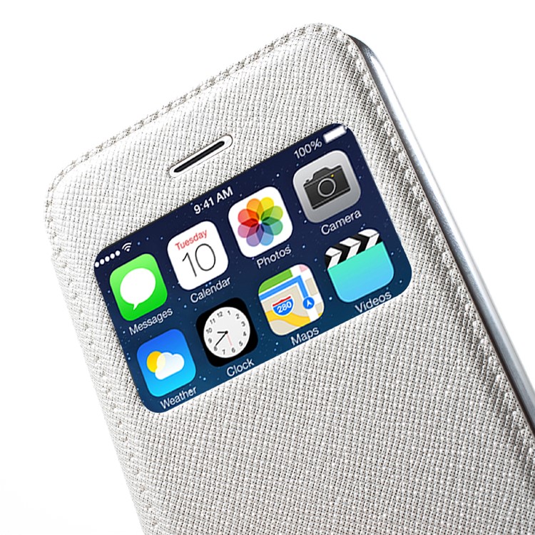 Slide to Answer Plated Folio Leather Phone Case for iPhone SE/5s/5 with View Window - White-7
