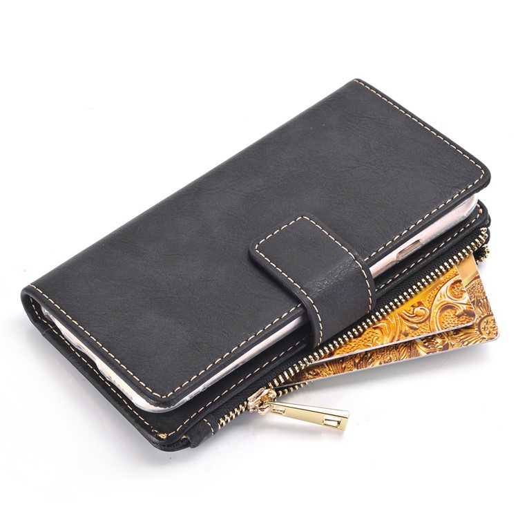 Detachable 2-In-1 Matte Leather Zip Wallet Mobile Case for iPhone 6s Plus/6 Plus - Black-4