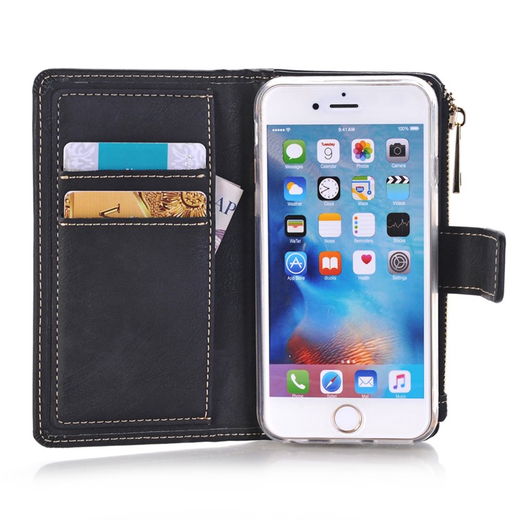 Detachable 2-In-1 Matte Leather Zip Wallet Mobile Case for iPhone 6s Plus/6 Plus - Black-5