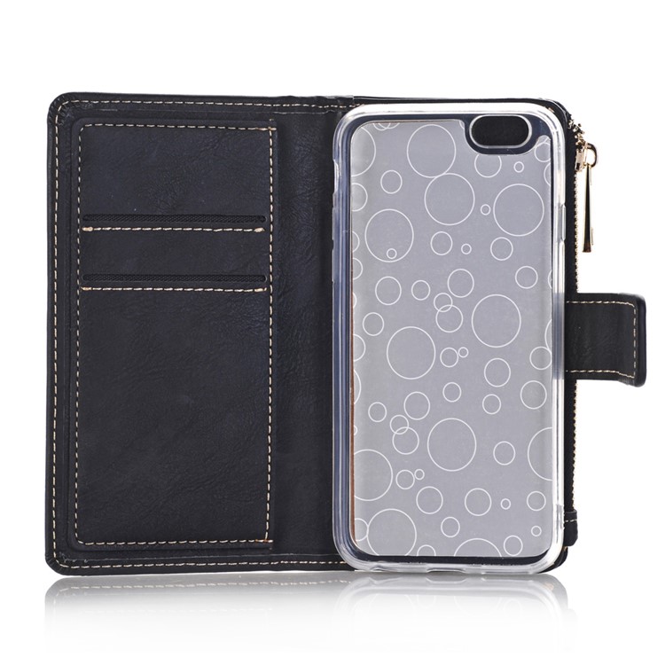 Detachable 2-In-1 Matte Leather Zip Wallet Mobile Case for iPhone 6s Plus/6 Plus - Black-6