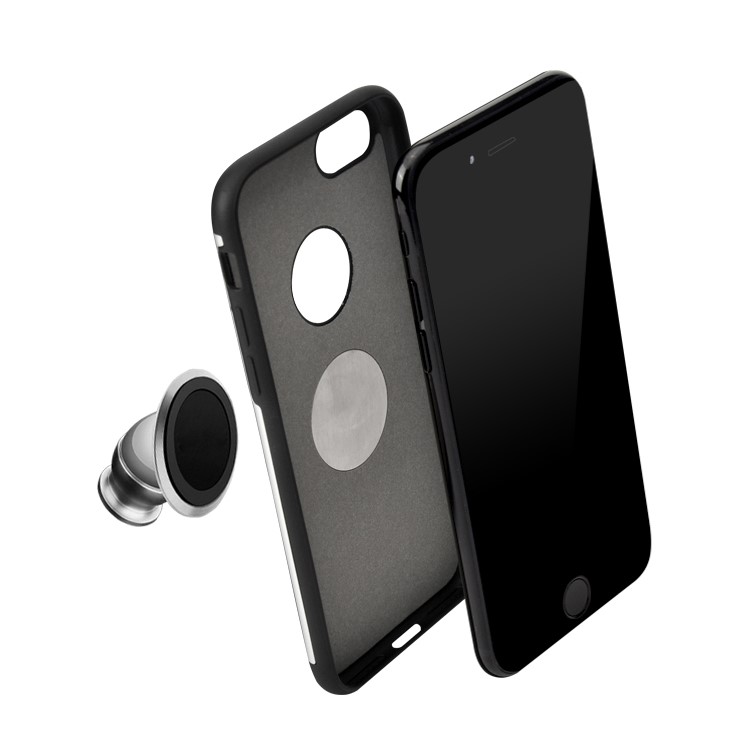 YED Defender Series for iPhone 7 4.7 inch Hybrid Cell Phone Case (TPU +Metal) with Kickstand Built-in Magnetic Holder Metal Sheet - Black-2