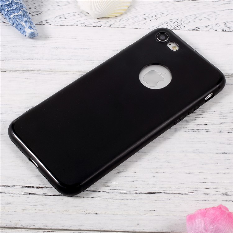 Jelly TPU Cell Phone Case with Reserved Logo Hole for iPhone 7 4.7inch - Black-1