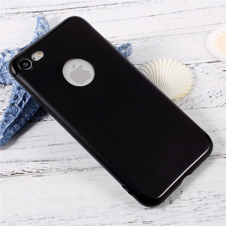 Jelly TPU Cell Phone Case with Reserved Logo Hole for iPhone 7 4.7inch - Black-3