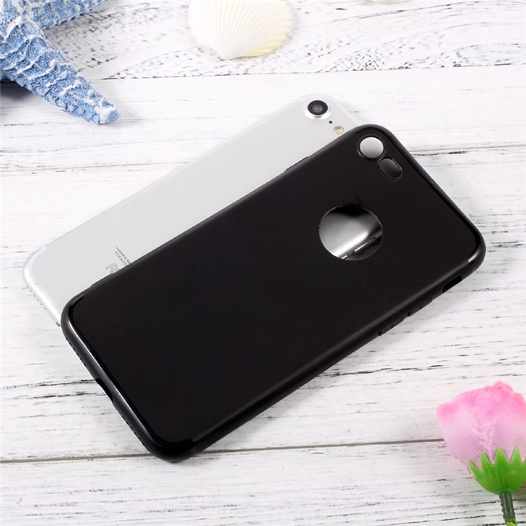 Jelly TPU Cell Phone Case with Reserved Logo Hole for iPhone 7 4.7inch - Black-7