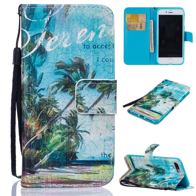 Pattern Printing Leather Wallet Cover for iPhone 7 Plus 5.5 inch - Coconut Trees Seascape-1