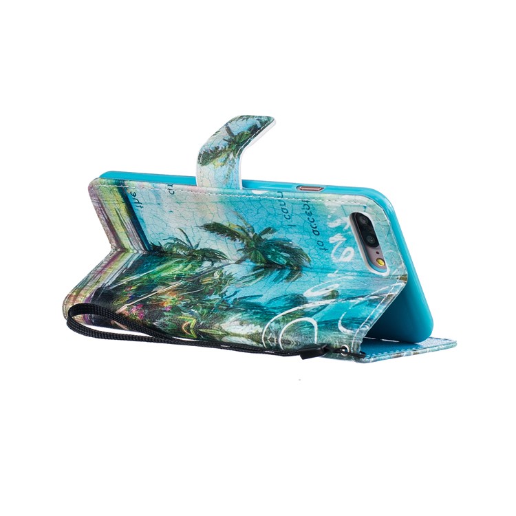 Pattern Printing Leather Wallet Cover for iPhone 7 Plus 5.5 inch - Coconut Trees Seascape-5