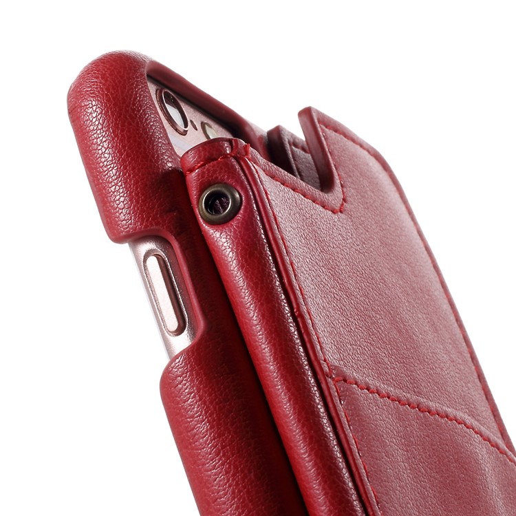 Leather Coated PC Kickstand Back Case with Card Slots and Mirror for iPhone 6s Plus / 6 Plus - Red-10