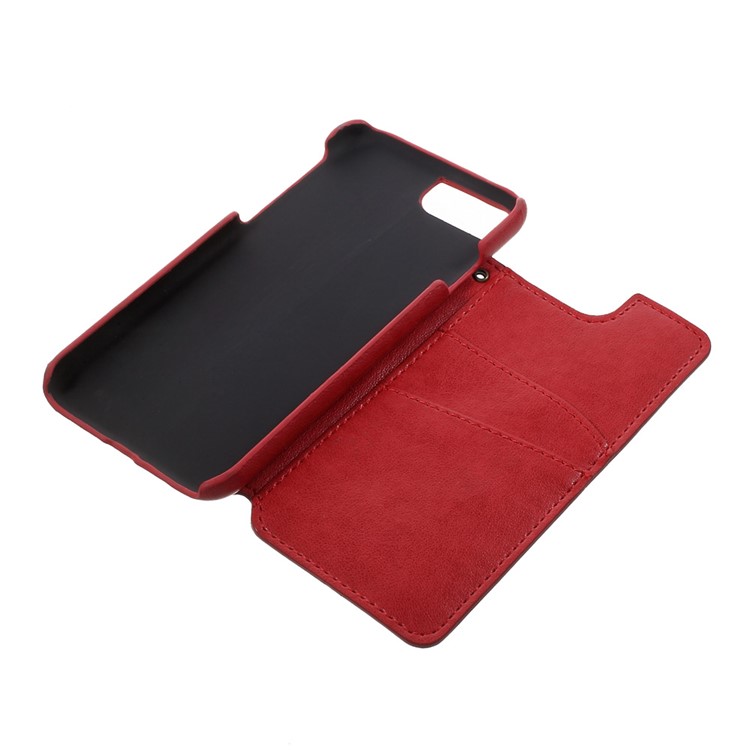 Leather Coated PC Kickstand Back Case with Card Slots and Mirror for iPhone 6s Plus / 6 Plus - Red-11