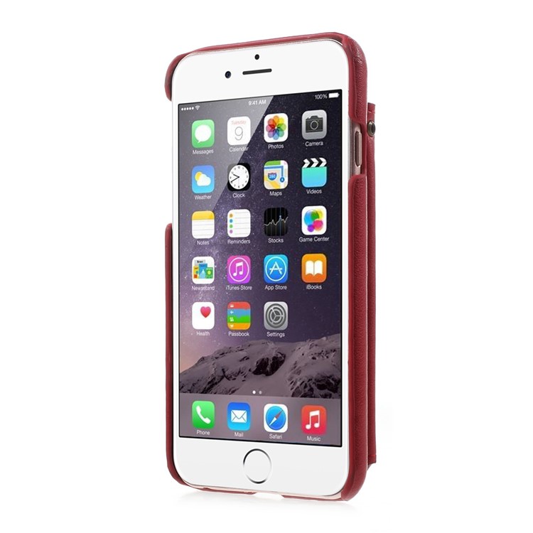 Leather Coated PC Kickstand Back Case with Card Slots and Mirror for iPhone 6s Plus / 6 Plus - Red-2
