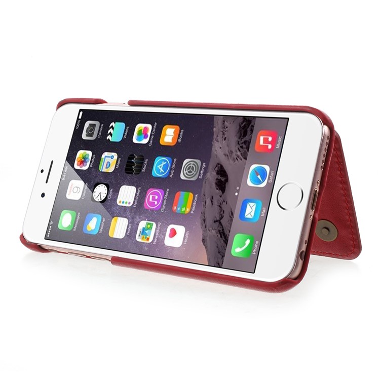 Leather Coated PC Kickstand Back Case with Card Slots and Mirror for iPhone 6s Plus / 6 Plus - Red-3