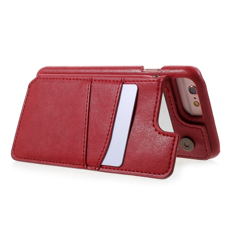Leather Coated PC Kickstand Back Case with Card Slots and Mirror for iPhone 6s Plus / 6 Plus - Red-4