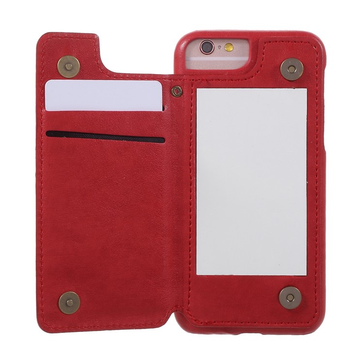 Leather Coated PC Kickstand Back Case with Card Slots and Mirror for iPhone 6s Plus / 6 Plus - Red-5