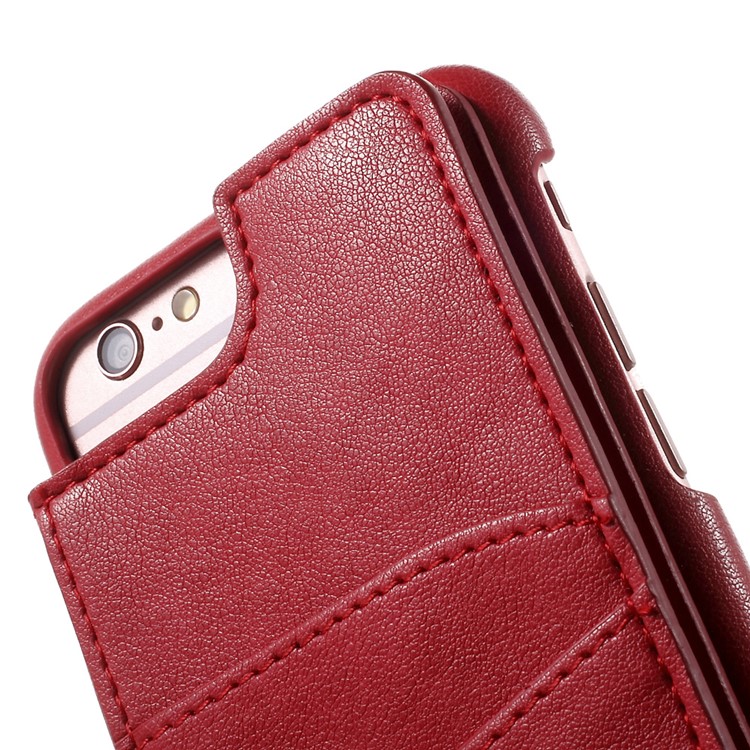 Leather Coated PC Kickstand Back Case with Card Slots and Mirror for iPhone 6s Plus / 6 Plus - Red-8