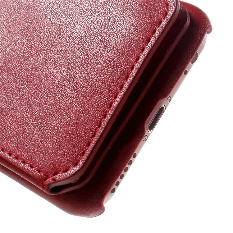 Leather Coated PC Kickstand Back Case with Card Slots and Mirror for iPhone 6s Plus / 6 Plus - Red-9